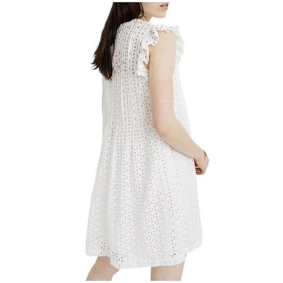 MADEWELL Womens Eyelet Ruffle-Sleeve Mini Dress NWOT Ivory Cotton AN137 Size XS - Picture 2 of 12
